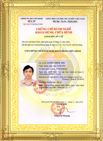 Chứng chỉ hành nghề của Bác sĩ Minh Sơn